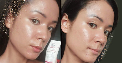 Before and after results of EltaMD UV Restore SPF 40 showing glowing skin with improved texture and sun protection