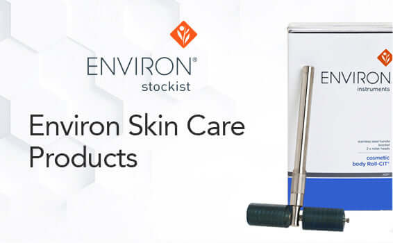 Environ Cosmetic Body Roll-CIT stockist banner shows body roller tool with box for Environ skin care products and body care.