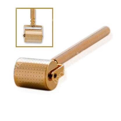 Environ Cosmetic Gold Roll-CIT close-up shows gold roller head and handle with microneedle pattern for face rolling