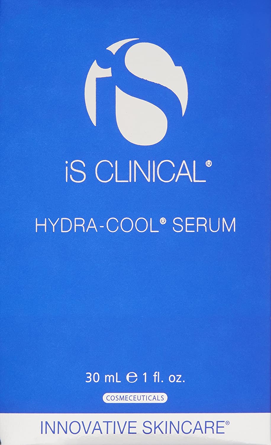 iS Clinical Hydra-Cool Serum 30 mL blue box packaging for soothing hydration and calming dry, irritated skin care use daily.