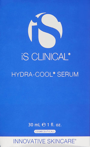 iS Clinical Hydra-Cool Serum 30 mL blue box packaging for soothing hydration and calming dry, irritated skin care use daily.