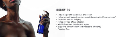 iS Clinical Youth Body Serum benefits graphic shows antioxidant protection, DNA support and visible aging care for body use.