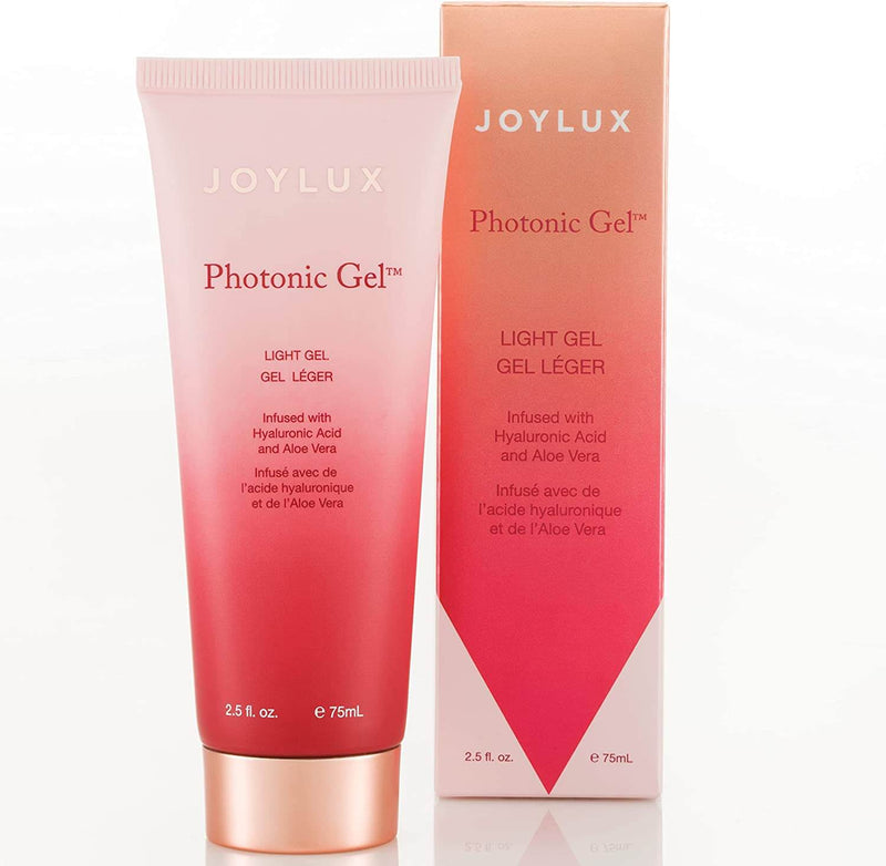 Joylux Photonic Gel tube and box packaging for vFit device use, water-based intimate gel with aloe and hyaluronic acid.