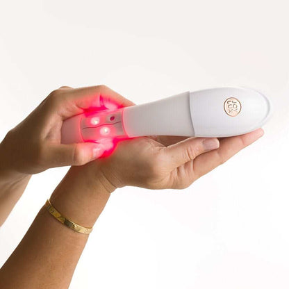 Joylux vFit Gold PLUS device with USB charging cable and travel sachet — complete feminine rejuvenation kit for at-home use