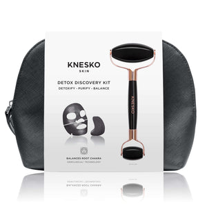Knesko Detox Discovery Kit with black roller, face and eye masks plus travel bag for purifying skincare ritual set now kits.