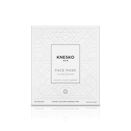 Knesko Diamond Radiance Face Mask box packaging for one collagen hydrogel treatment to brighten, hydrate, and energize skin