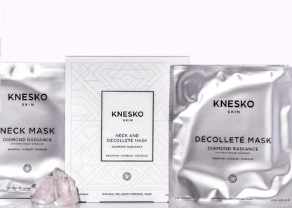 Knesko Diamond Radiance Neck and Decollete Mask set with box, neck mask, decollete mask and crystal display for glowing skin
