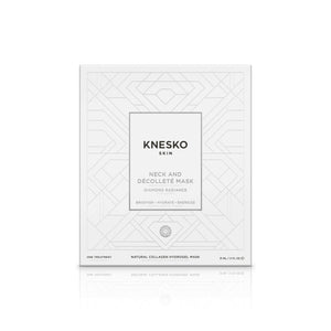 Knesko Diamond Radiance Neck and Decollete Mask boxed treatment with collagen hydrogel to brighten hydrate and energize skin