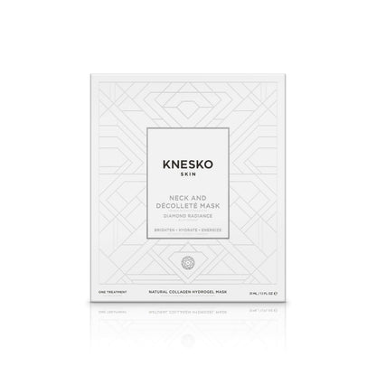 Knesko Diamond Radiance Neck and Decollete Mask boxed treatment with collagen hydrogel to brighten hydrate and energize skin