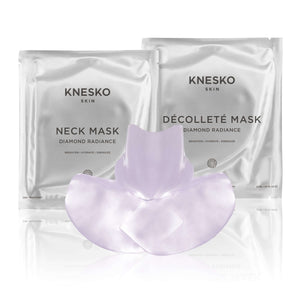 Knesko Diamond Radiance Neck and Decollete Mask with silver sachets and hydrogel masks to brighten hydrate and energize skin