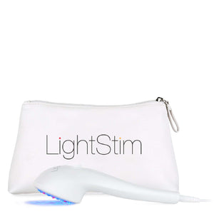LightStim for Acne device with white travel pouch using blue and red light therapy for facial breakouts and redness fast now