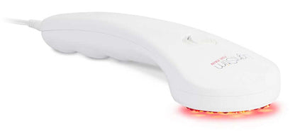 LightStim for Pain handheld LED device shown sideways with glowing red light for at home muscle and joint relief use at home