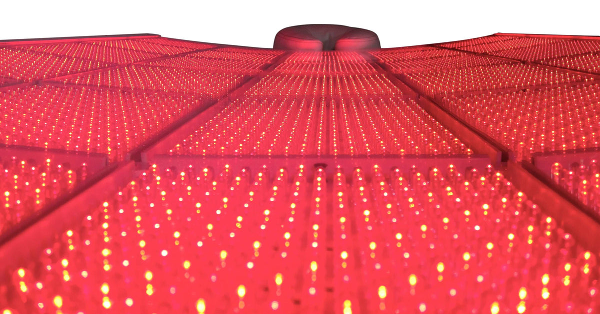 Close-up of LightStim LED Bed red and infrared therapy lights across the full body treatment surface for spa treatments now!