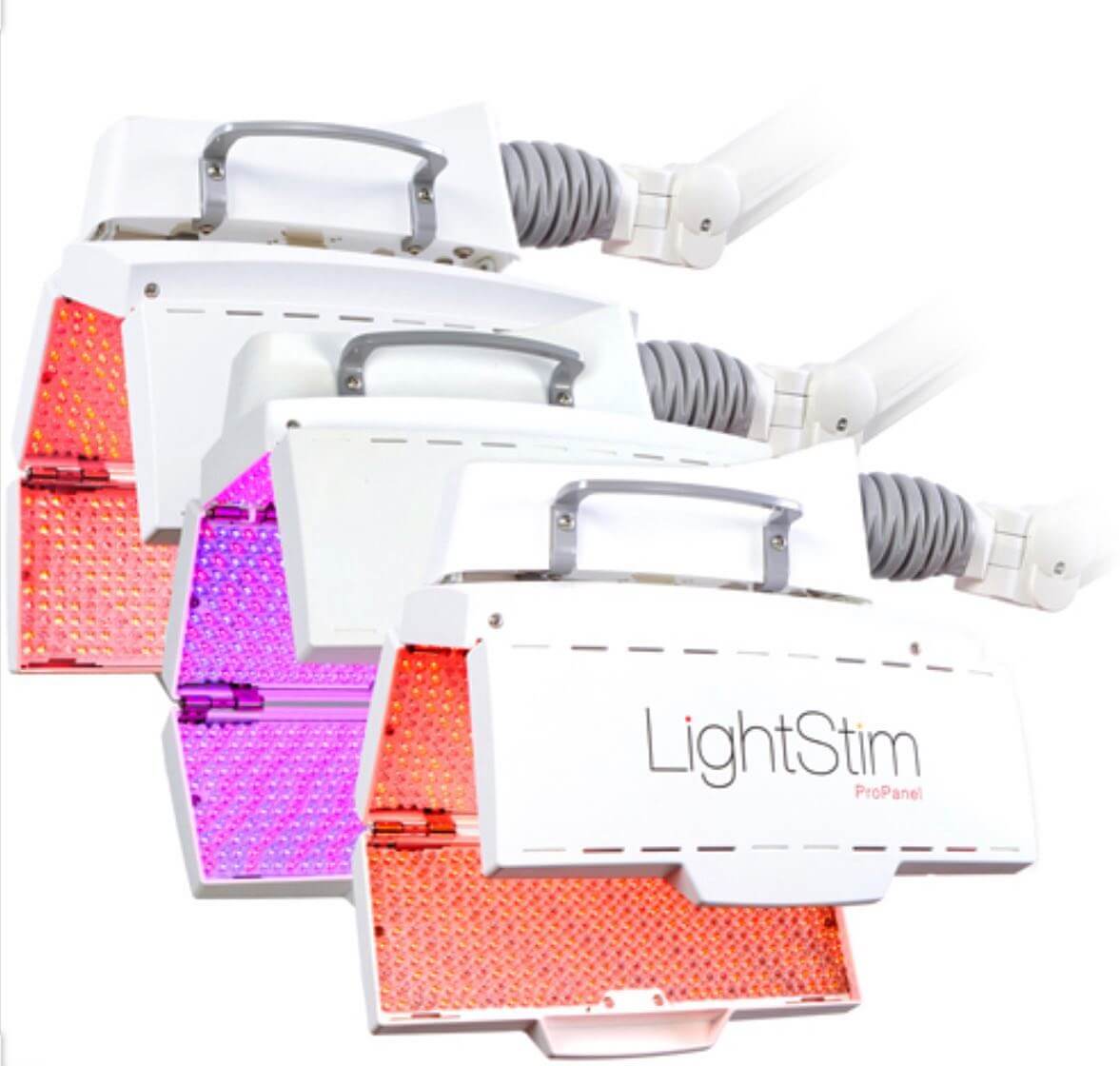 LightStim ProPanel Anti-Aging Light panel options with red and pink LED therapy lights for professional skin care glow setup