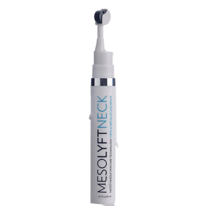 MesoLyft Neck micro needle roller with marine algae, vitamin C, and shea butter for firming neck and décolletage daily care.