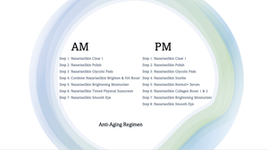 NazarianSkin anti-aging regimen AM PM skincare routine showing steps with retinol collagen peptides moisturizer SPF