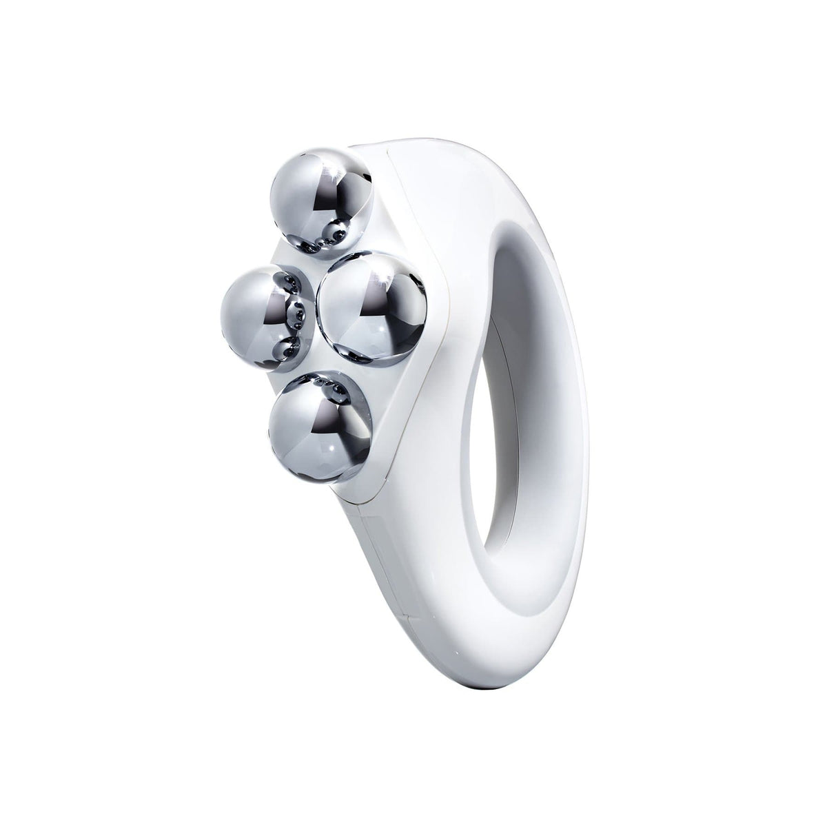 NuFACE NuBODY body toning device angled to show four microcurrent spheres for cellulite, dimples, and smooth skin care uses.