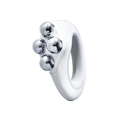 NuFACE NuBODY body toning device angled to show four microcurrent spheres for cellulite, dimples, and smooth skin care uses.