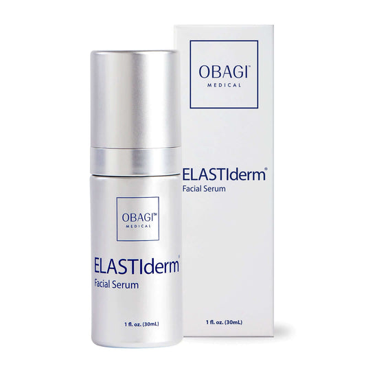 Obagi ELASTIderm Facial Serum and box with Bi-Mineral Contour Complex for firmness, bounce, and fine line care daily use..