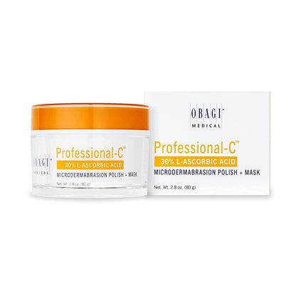 Obagi Professional-C Microdermabrasion Polish + Mask jar and box with 30% vitamin C for glow, exfoliation, and even tone use