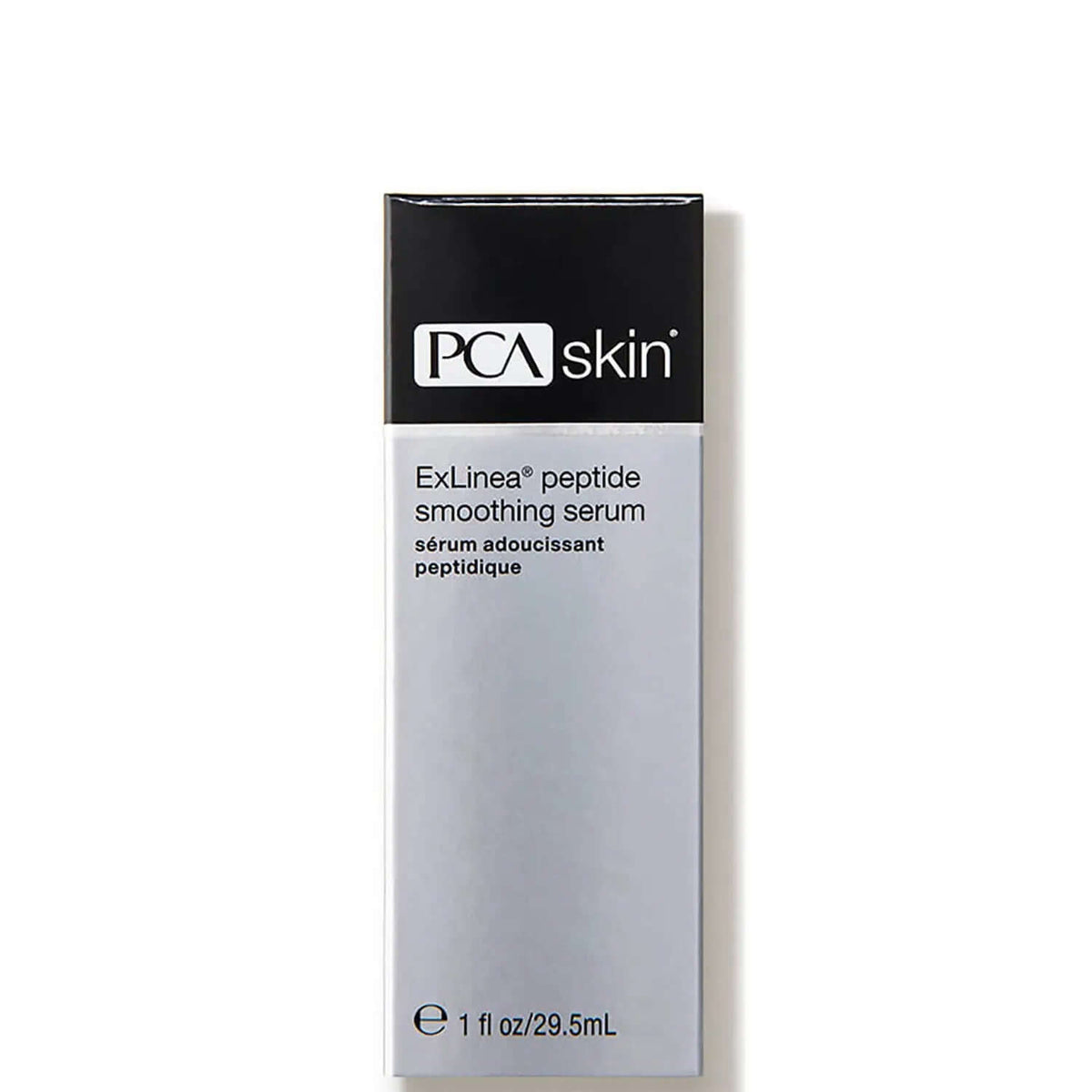 PCA Skin ExLinea Peptide Smoothing Serum box shows peptide formula for fine lines, wrinkles, and smoother-looking skin care.
