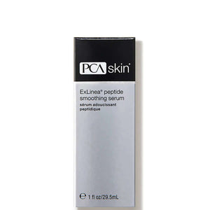 PCA Skin ExLinea Peptide Smoothing Serum box shows peptide formula for fine lines, wrinkles, and smoother-looking skin care.