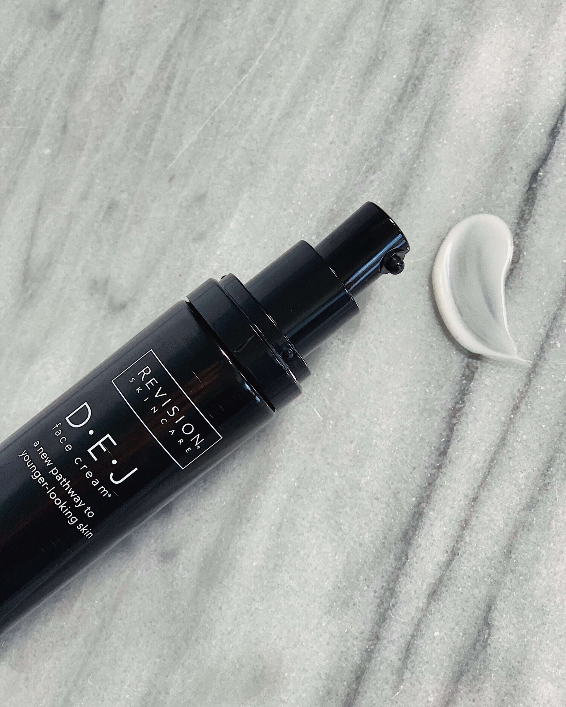 Revision Skincare D·E·J Face Cream texture showing rich hydrating moisturizer for skin barrier nourishment and softness