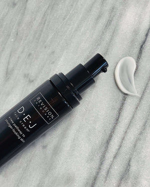 Revision Skincare D·E·J Face Cream texture showing rich hydrating moisturizer for skin barrier nourishment and softness