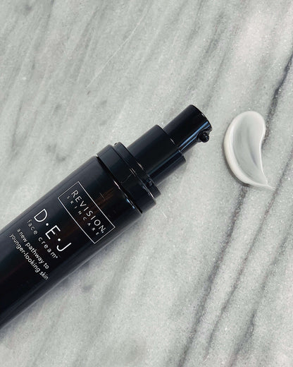 Revision Skincare D·E·J Face Cream texture showing rich hydrating moisturizer for skin barrier nourishment and softness