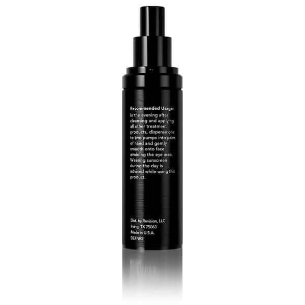 Back view of Revision Skincare DEJ Night Face Cream bottle showing usage instructions for firming night cream routine use
