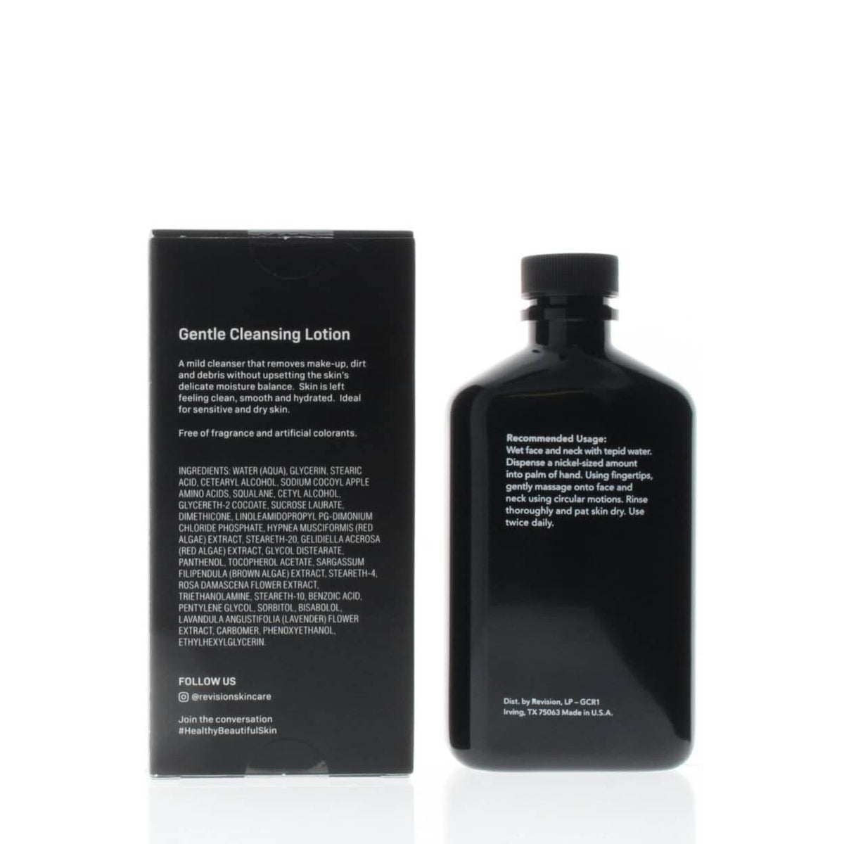 Back of Revision Skincare Gentle Cleansing Lotion 6.7 oz box showing usage directions and product information details clearly