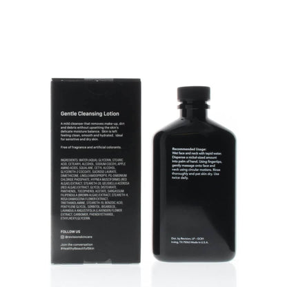 Back of Revision Skincare Gentle Cleansing Lotion 6.7 oz box showing usage directions and product information details clearly