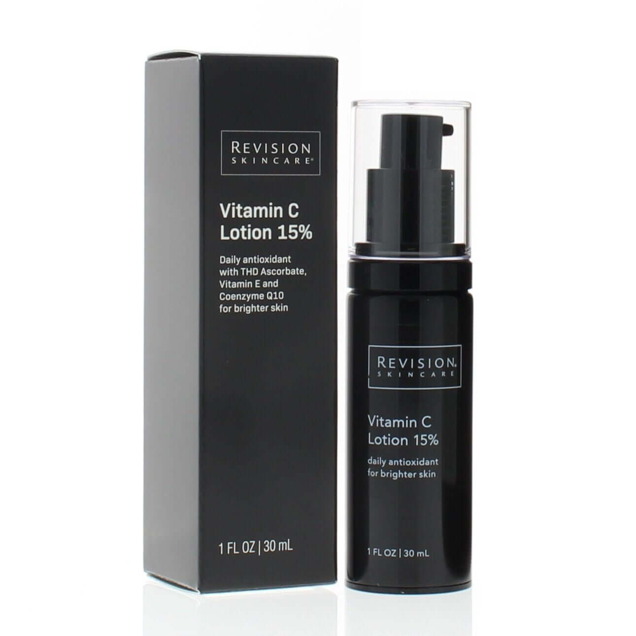Revision Skincare Vitamin C Lotion 15% bottle and packaging with THD Ascorbate for brighter smoother radiant-looking skin