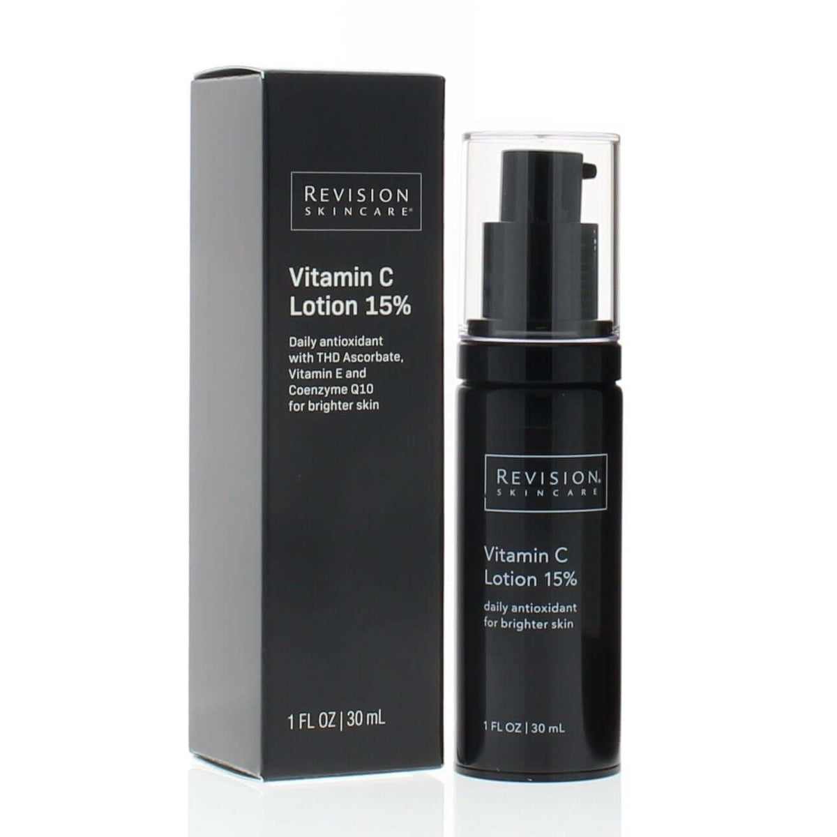 Revision Skincare Vitamin C Lotion 15% bottle and packaging with THD Ascorbate for brighter smoother radiant-looking skin
