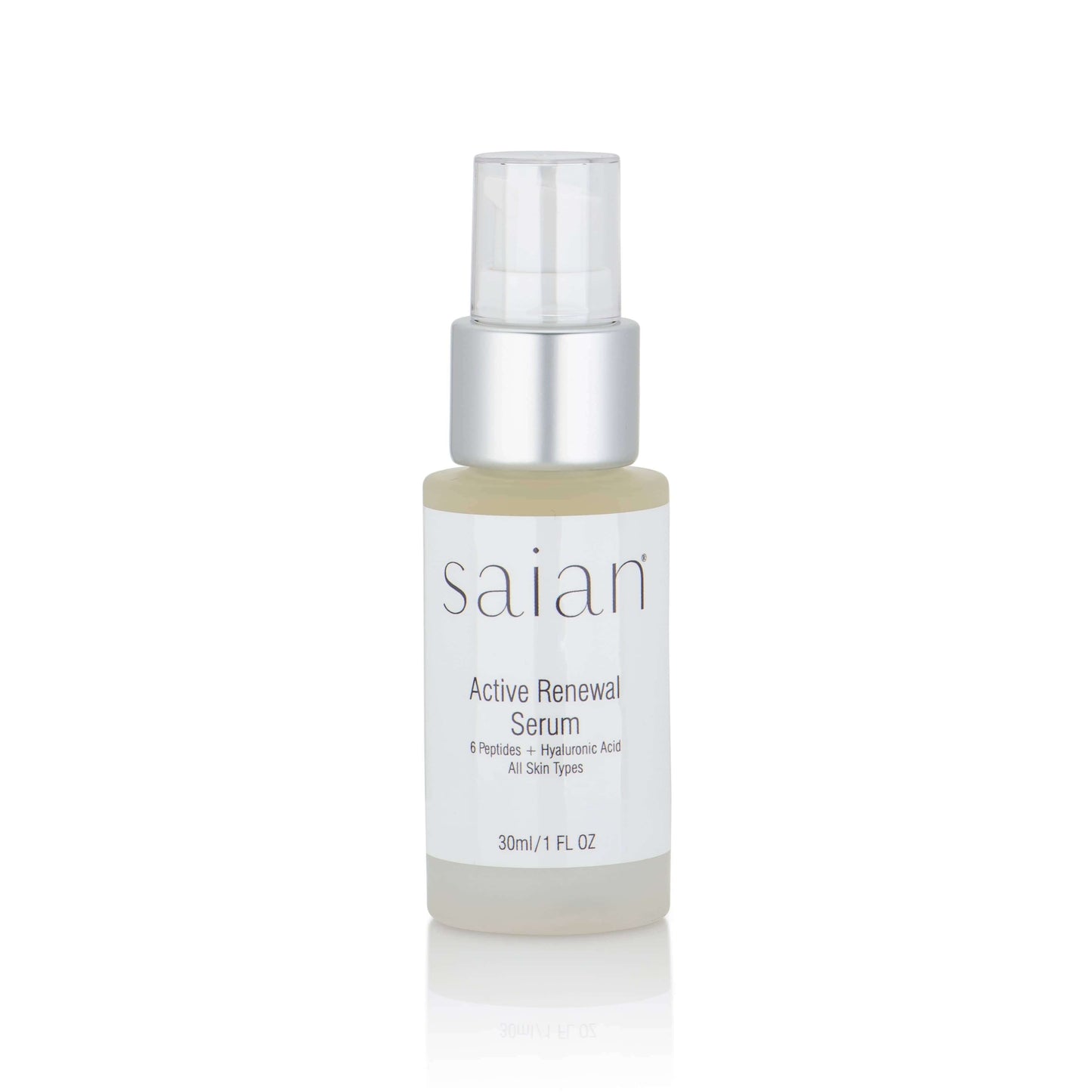 Saian Active Renewal Serum with peptides and hyaluronic acid supports smoother, hydrated skin for all skin types daily.