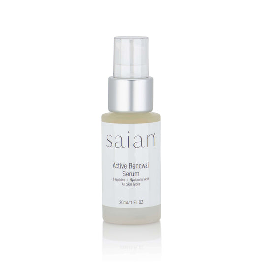Saian Active Renewal Serum with peptides and hyaluronic acid supports smoother, hydrated skin for all skin types daily.