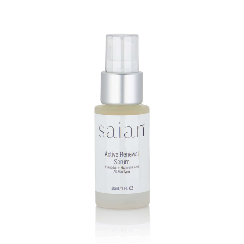 Saian Active Renewal Serum with peptides and hyaluronic acid supports smoother, hydrated skin for all skin types daily.