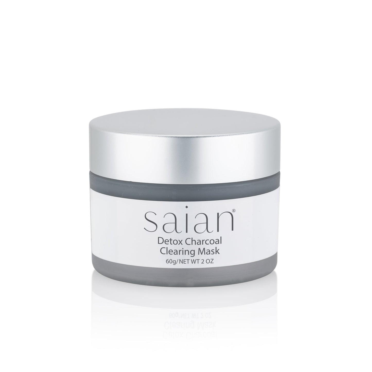 Saian Detox Charcoal Clearing Mask jar shown front-facing for a clean skincare product image with gray mask formula.