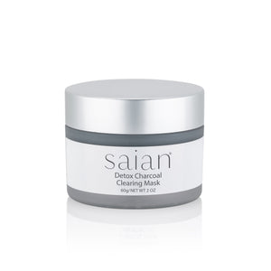 Saian Detox Charcoal Clearing Mask jar shown front-facing for a clean skincare product image with gray mask formula.