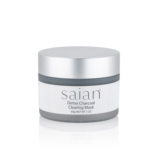 Saian Detox Charcoal Clearing Mask jar shown front-facing for a clean skincare product image with gray mask formula.