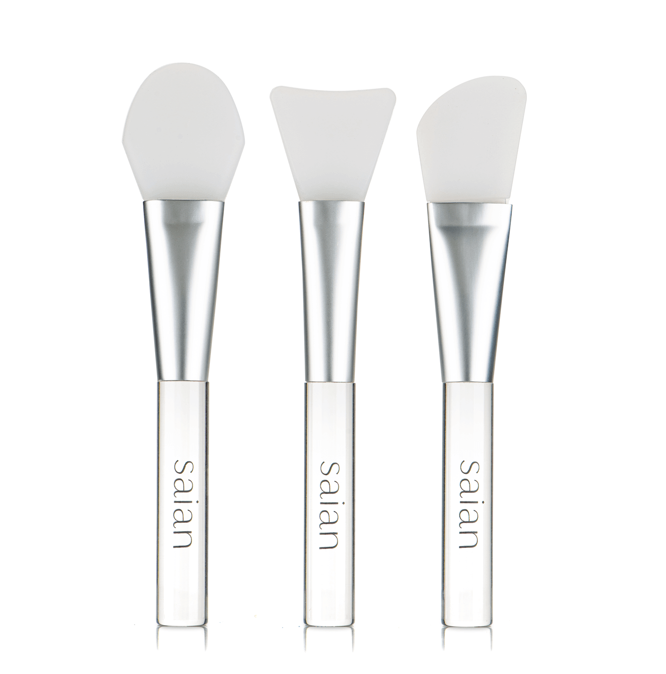 Saian Silicone Applicator Spatula Trio shows three soft tools for smooth mask application without using fingers.