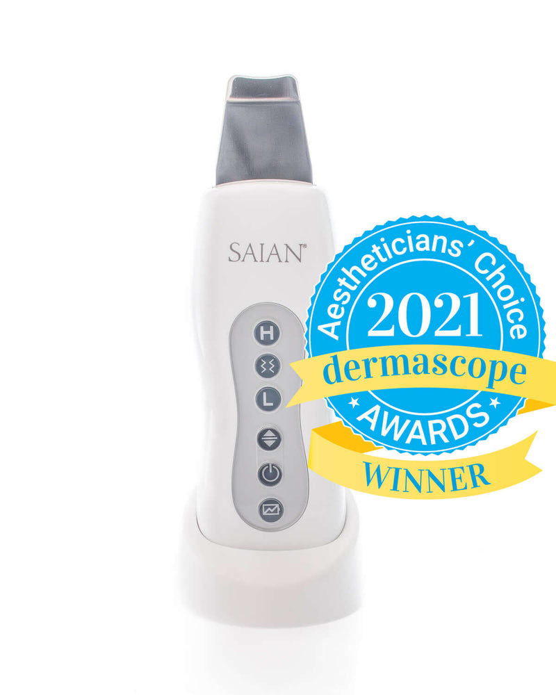 Saian Skin Scrubber Spatula features ultrasonic cleansing and won 2021 Dermascope award for at-home pore care use device kit