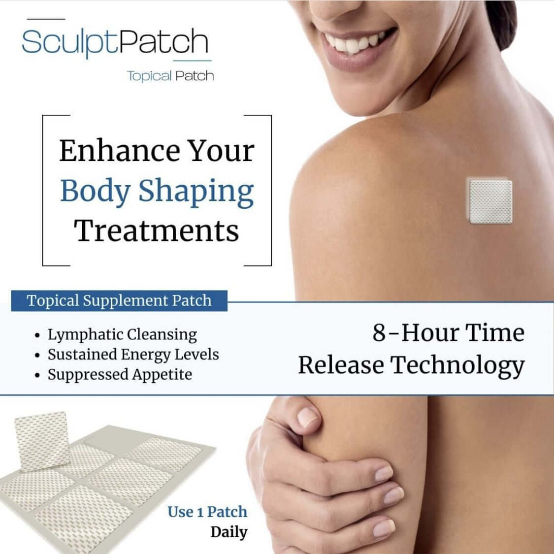 SculptPatch body shaping patch with 8 hour release technology for sustained energy lymphatic support and appetite suppression