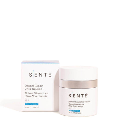 Senté Dermal Repair Ultra-Nourish cream jar and box packaging for dry, redness-prone skin barrier repair care.
