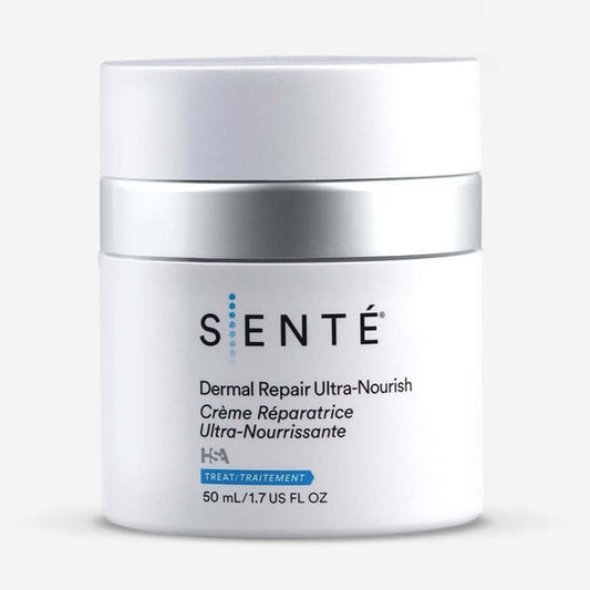 Senté Dermal Repair Ultra-Nourish cream jar for dry, sensitive skin, redness care, and skin barrier support daily.