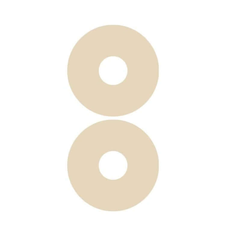 Two beige Silagen areola silicone sheets for breast incision scar care, reusable and skin-safe