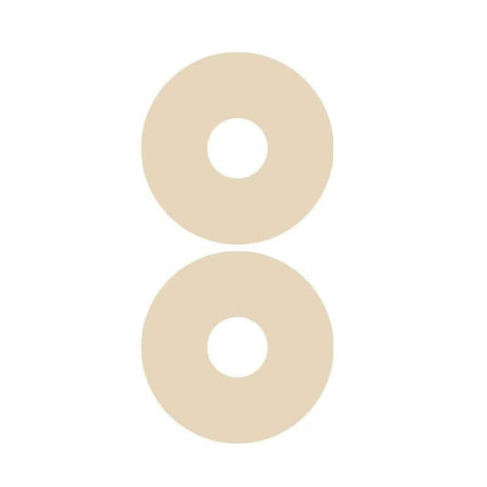 Two beige Silagen areola silicone sheets for breast incision scar care, reusable and skin-safe