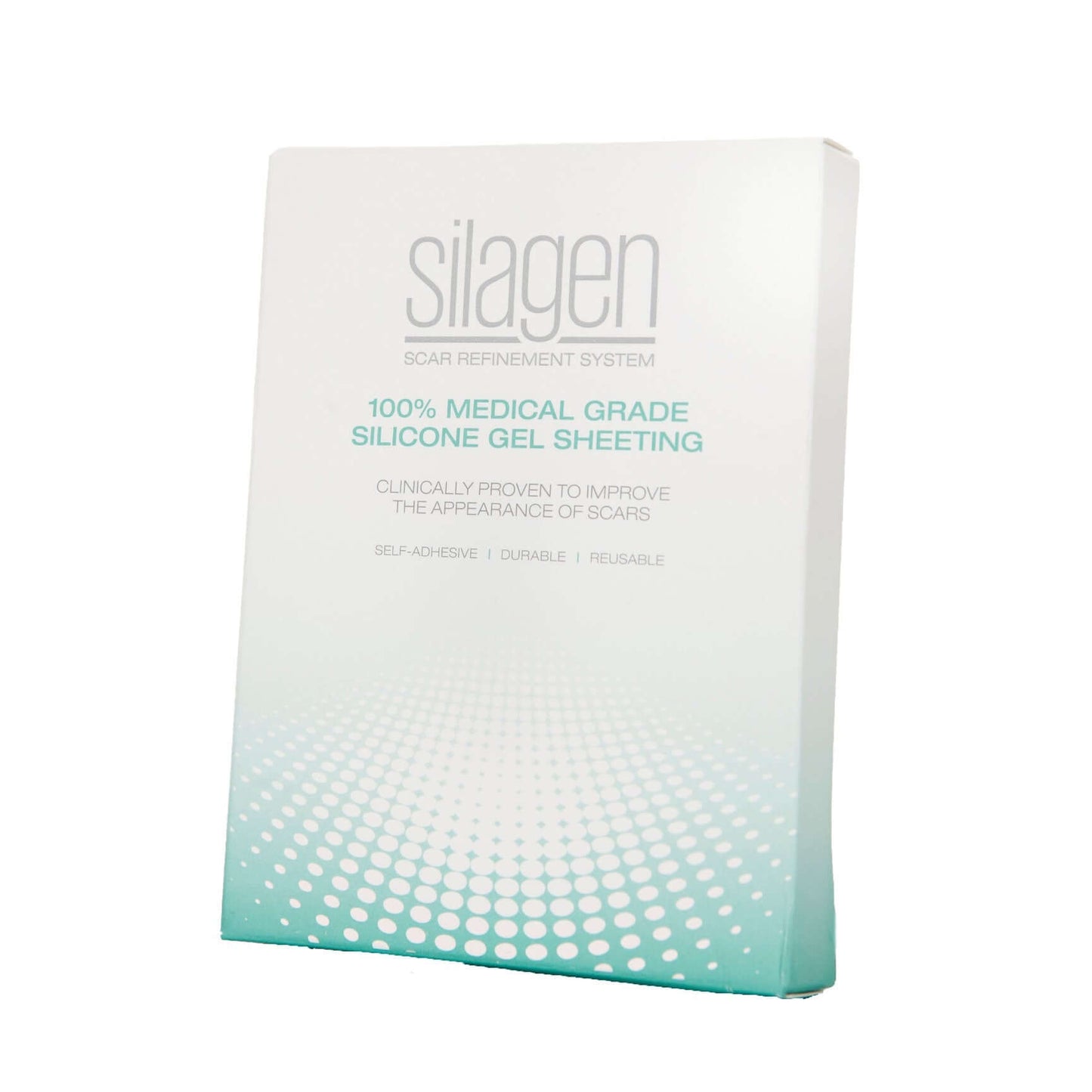 Silagen umbilical sphere box for medical-grade silicone gel sheeting, designed for belly button scar coverage and support.