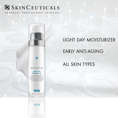 SkinCeuticals Metacell Renewal B3 advanced light day moisturizer for early anti-aging, suitable for all skin types.