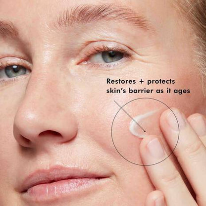 SkinCeuticals Triple Lipid Restore cream applied to cheek, restoring and protecting the skin barrier for anti-aging support.